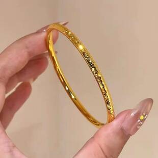 24K gold-plated, genuine gold sand, simulated gold, antique-style round bar, crushed ice effect bracelet, plain band bracelet, solid, wholesale, high color retention
