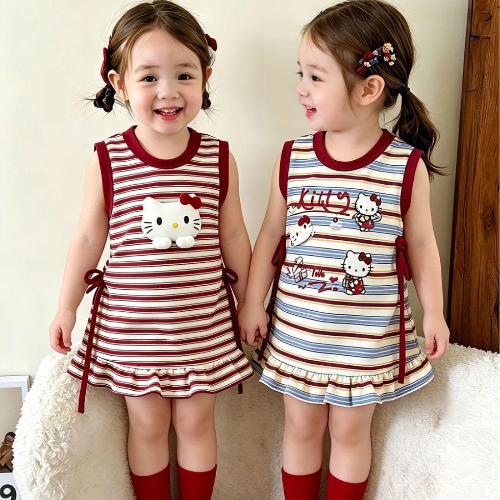 Baby Girl Skirt Baby Girl 2026 Summer New Style Kidsren's Pure Cotton Stripesd Stereo Printed Little Girl Dress