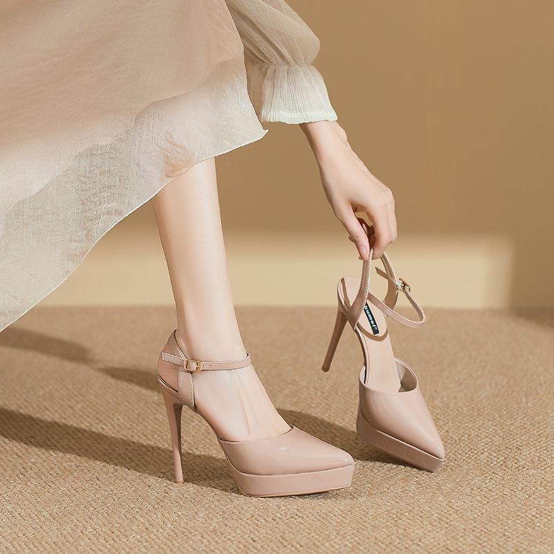 1233-15 Waterproof Platform Toe-Back Hollow Sandals for Women 12cm Pointed Toe Stiletto High Heels Women's Shoes Spring and Summer Flats