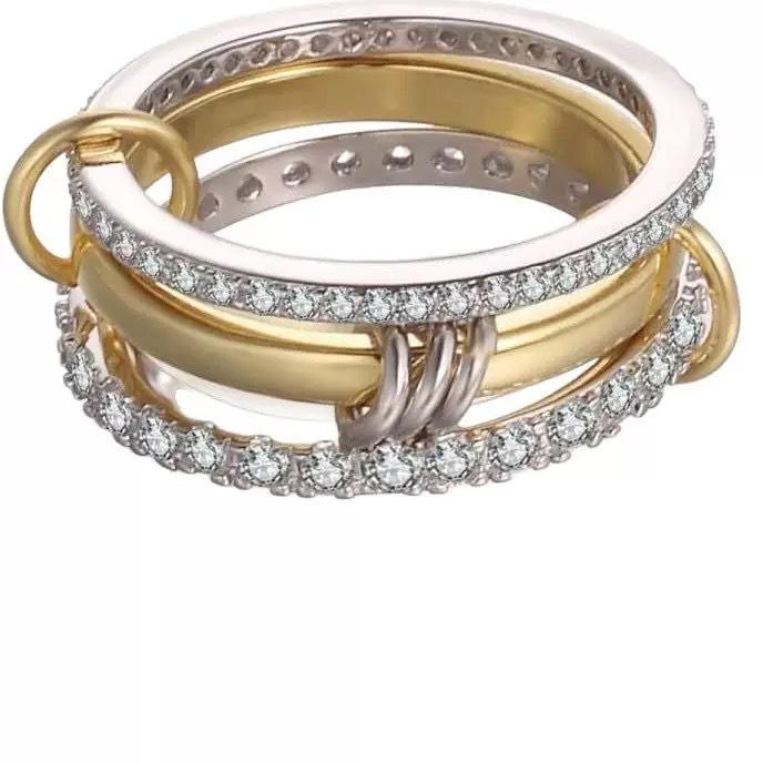 Cross-Border Exclusive Sale of Stainless Steel Interlocking Zircon Rings with Full Diamond Inlay, Two-Tone Multi-Element Design, New Cross-Border Hot Item