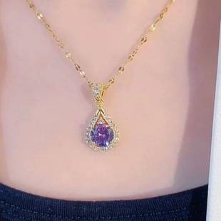 Best-Selling Purple Water Drop Pendant Necklace for Women, Fashionable and Versatile, Light Luxury Commuter Clavicle Chain Accessories, Crystal