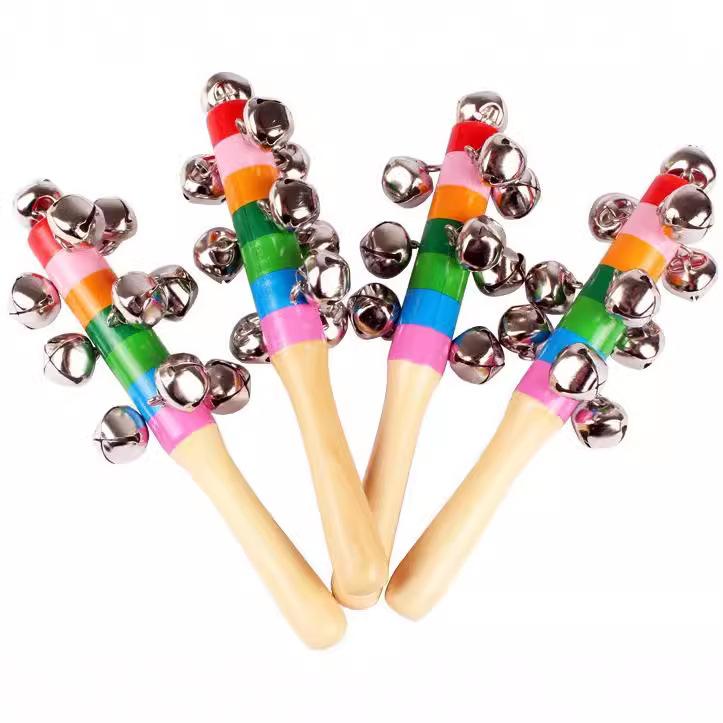 Wholesale wooden Orff musical instrument hand rattle bar bell cross rattle baby early education music teaching aids toys