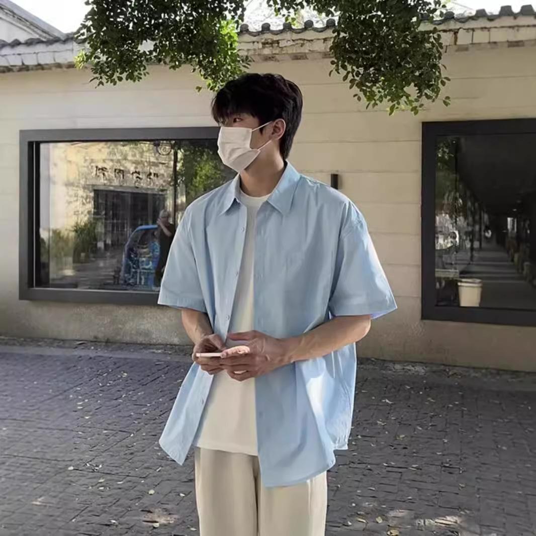 Sky Blue Thin Cool Short-sleeved Shirt Men's Summer Thin Korean Style Junior Sunscreen Shirt High-grade Half-sleeved Shirt