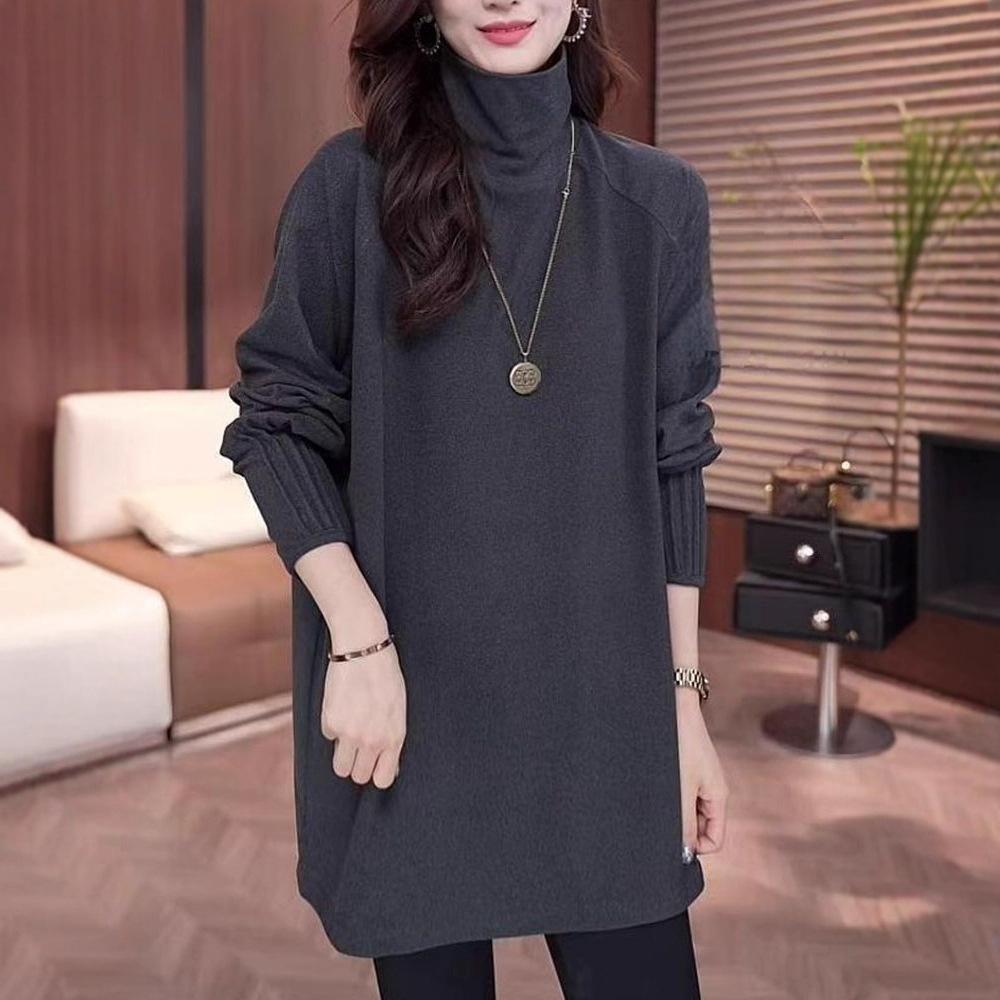 High-Neck Thermal Long-Sleeve T-Shirt for Women, Autumn and Winter, Plus-Size, Mid-Length, Inner Layer, Turtleneck Top