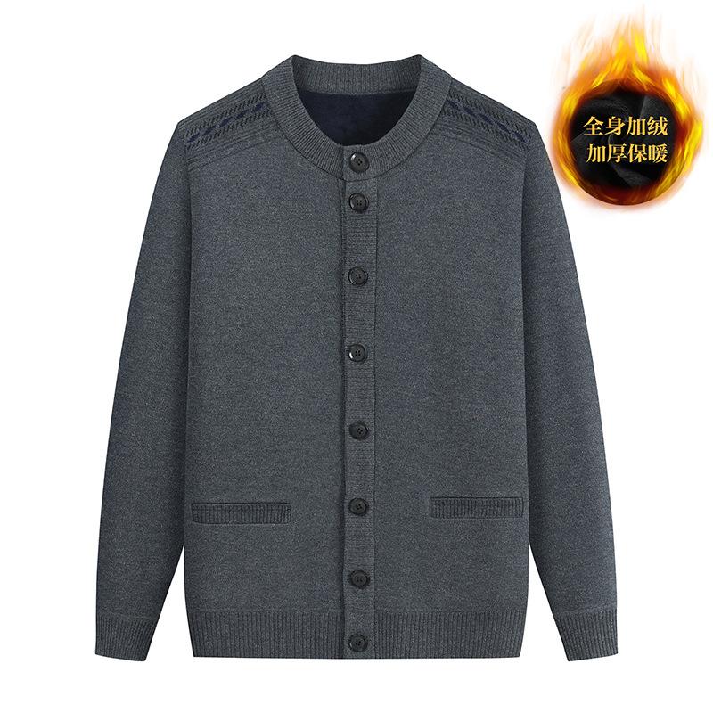Clothes for the Elderly Men's Grandpa Sweater Autumn and Winter Velvet Warm Casual Autumn Clothes Dad Knitted Cardigan for the Elderly Jacket