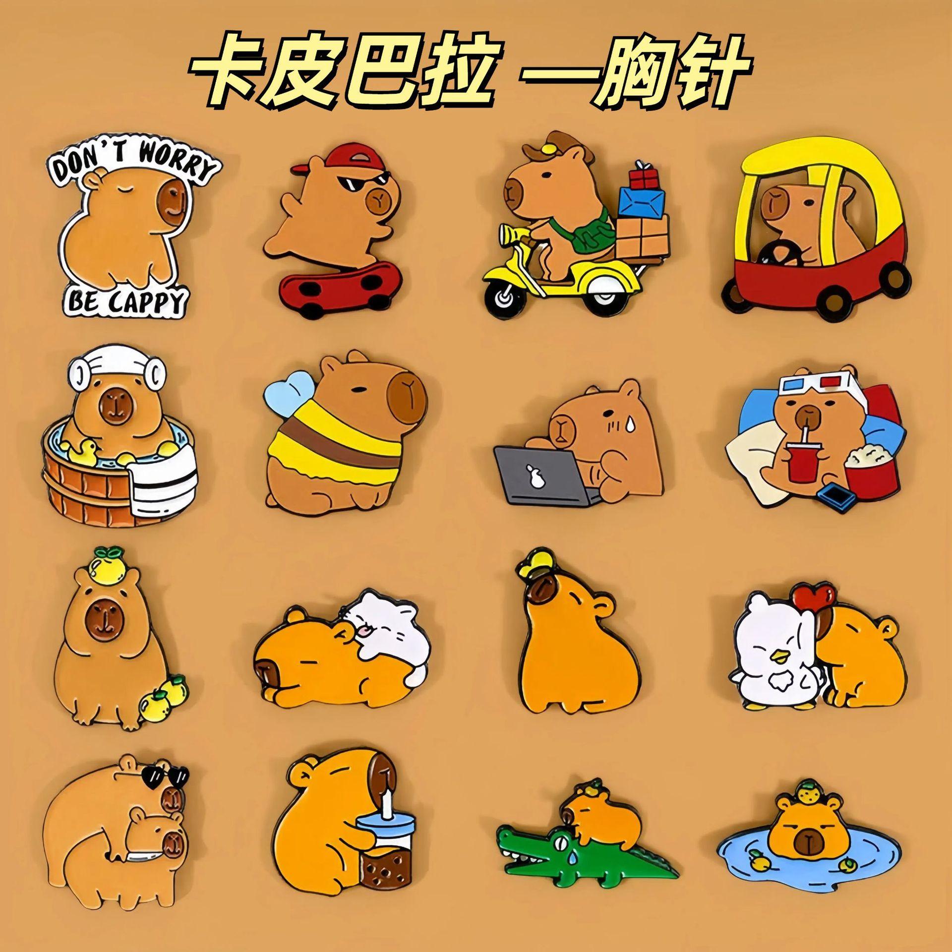 Explosive Kapibala Brooch Cute Cartoon Metal Badge Animal Capybara Badge Children's Backpack Decorative Pendant