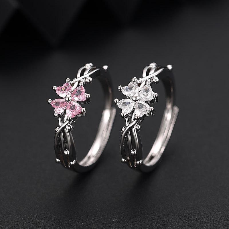 Thorn Clover Ring for Women, Ins Niche Korean Style, High-End Zircon Ring, Light Luxury Versatile Index Finger Ring Wholesale
