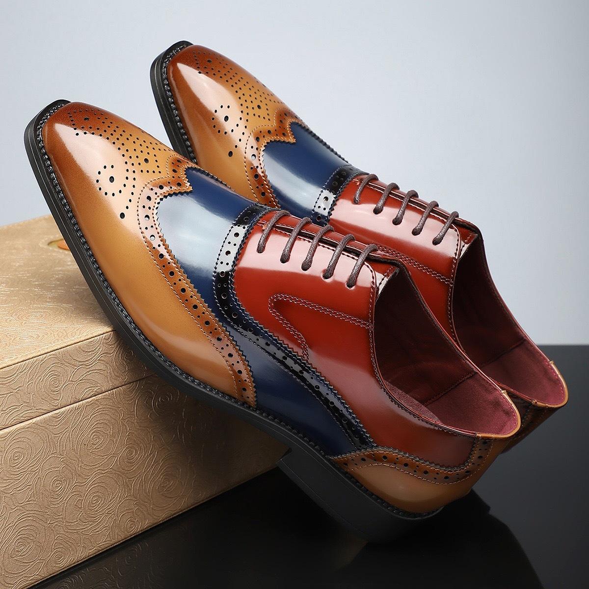 Amazon cross-border large-size leather shoes for men, new British-style business formal pointed-toe men's shoes, brogue shoes with carved patterns