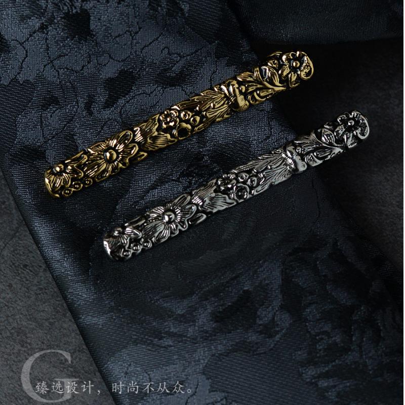 Manufacturer Cross-Border Three-Dimensional Relief Tie Clip Floral Retro Business Silver Gold Fashion Men's Professional Formal Wear