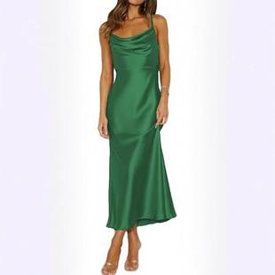In Stock 26 Spring/Summer European and American Cross-Border Sexy Spaghetti Strap Prom Party Dress Amazon Satin Evening Dress