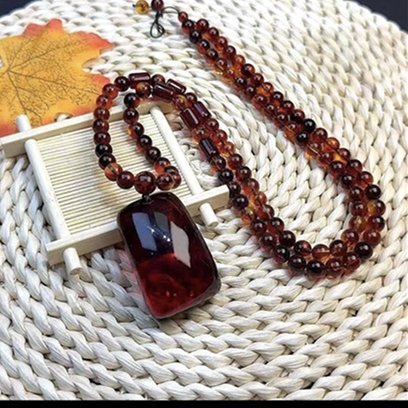 Red Blood Amber Bracelet, Blood Amber Bamboo Joint Bracelet, Unisex Pendant Necklace, Fashionable Versatile Water Drop Pendant, Maitreya Buddha