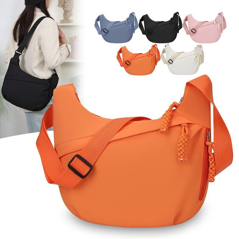 2026 New Nylon Single-Shoulder Crossbody Bag, Solid Color, Large Capacity, Fashionable and Simple Korean Style Crossbody Bag, Portable Dumpling Bag