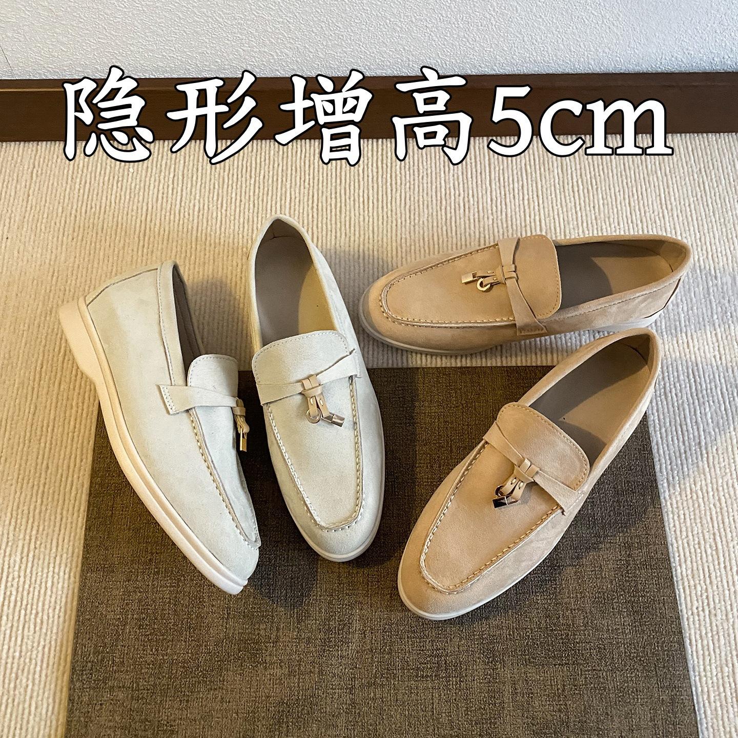 Genuine Leather Round-Toe Old Money Style British Loafers with Hidden Height Increase, Slip-On Design, French Metal Buckle, Vintage Elegance