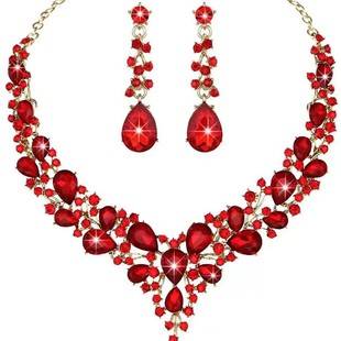 Cross-border Amazon bridal rhinestone crystal necklace earrings suit women's ball banquet clothing suit luxury First