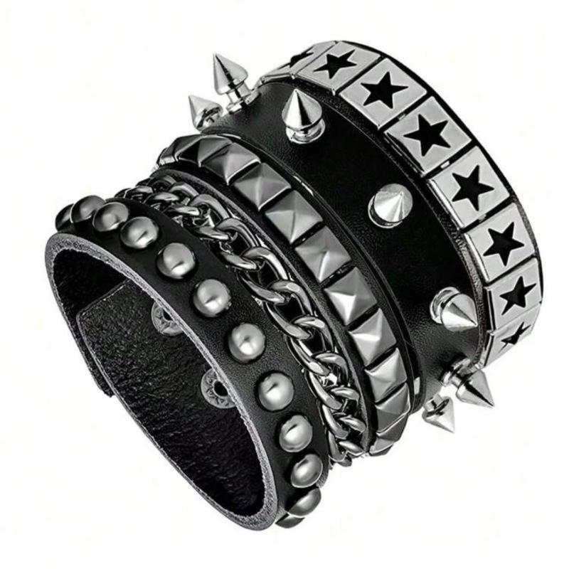 European and American Hot-Selling Punk Style Fashionable Men's Multi-Layered Retro Leather Bracelets Personalized Rivet Bracelets Cool and Handsome Wrist Straps