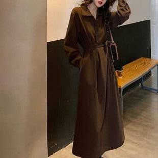 Autumn and Winter Mid-Length Dress for Women 2026, Retro Loose Long-Sleeve Oversized Thick Over-The-Knee Shirt Dress, Versatile for Women