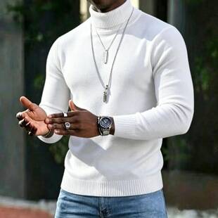 Foreign trade cross-border winter warm knitted men's sweater, slim fit, elastic, simple, solid color, high-neck inner layer pullover men's clothing