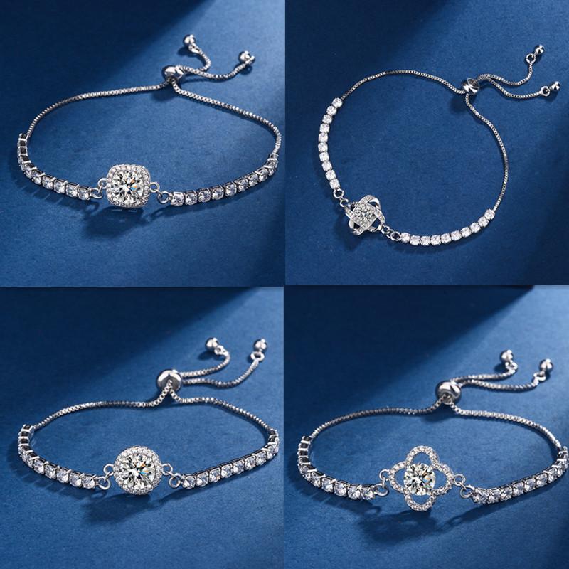 Two-Carat Princess-Cut Imitation Moissanite Bracelet for Women, Niche Versatile Elegant Bracelet Jewelry in Light Luxury Style