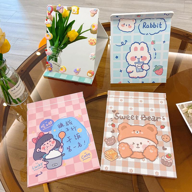 Folding Makeup Mirror Desktop Small Mirror Portable Ins Style Girl's Cute Large Student's Portable Makeup Mirror