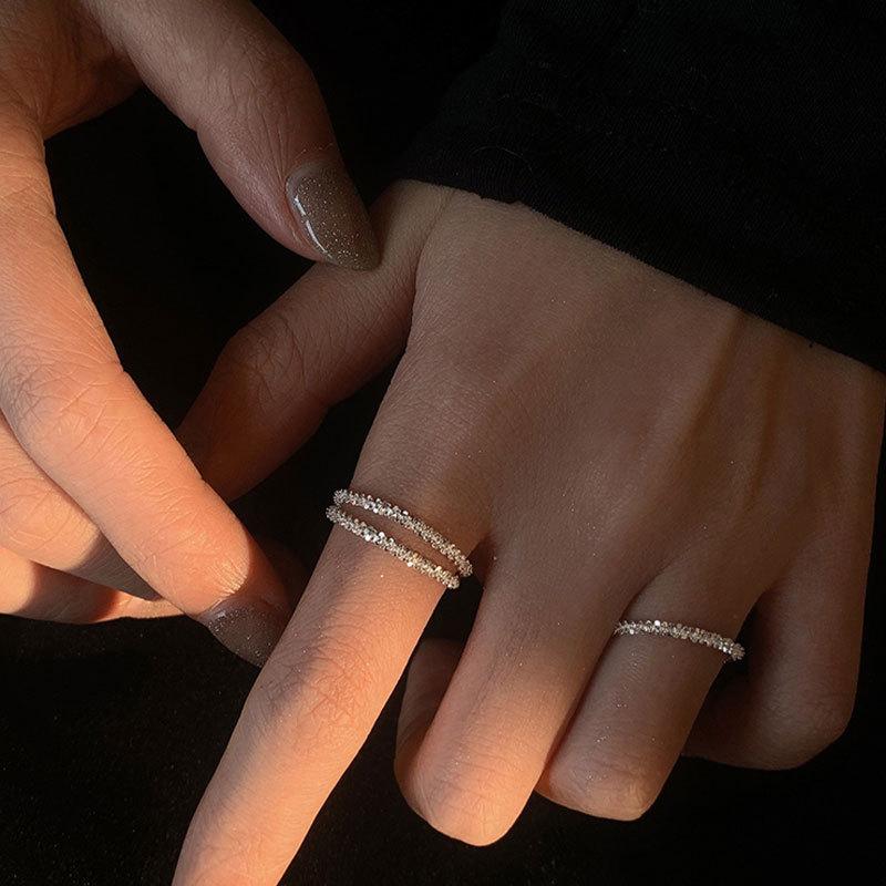 Sparkling chain starry ring 925 sterling silver index finger design niche female personality fashion light luxury internet celebrity