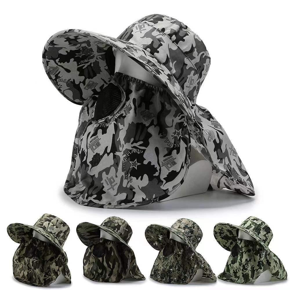 Camouflage sunscreen hat men's spring and summer fishing sun hat outdoor hiking climbing tea photography photography face shawl hat