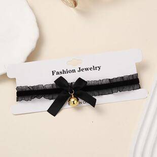 Japanese and Korean Soft Girl Lace Bow Bell Choker Sexy Pure Desire Style Clavicle Chain Choker Neck Accessory