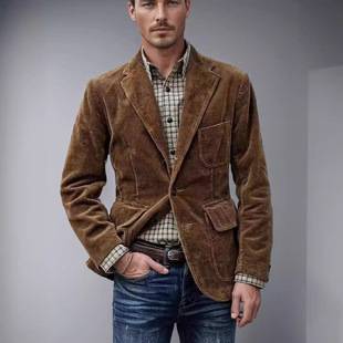 2024 Spring and Autumn Foreign Trade Cross-border European and American Foreign Trade Corduroy Single-breasted Suit Casual Men's Suit Jacket