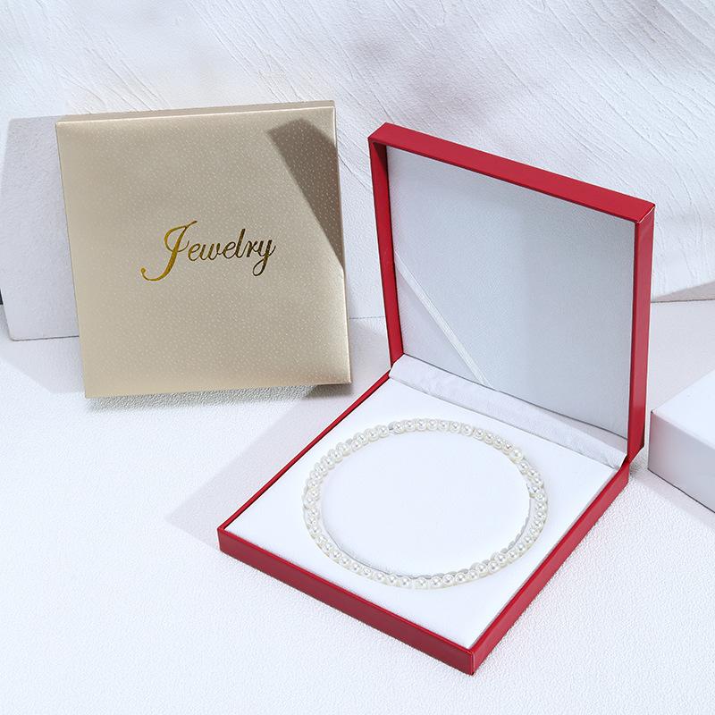 in stock wholesale PU leather pearl necklace box mother chain suit jewelry packaging box mother's day gift box