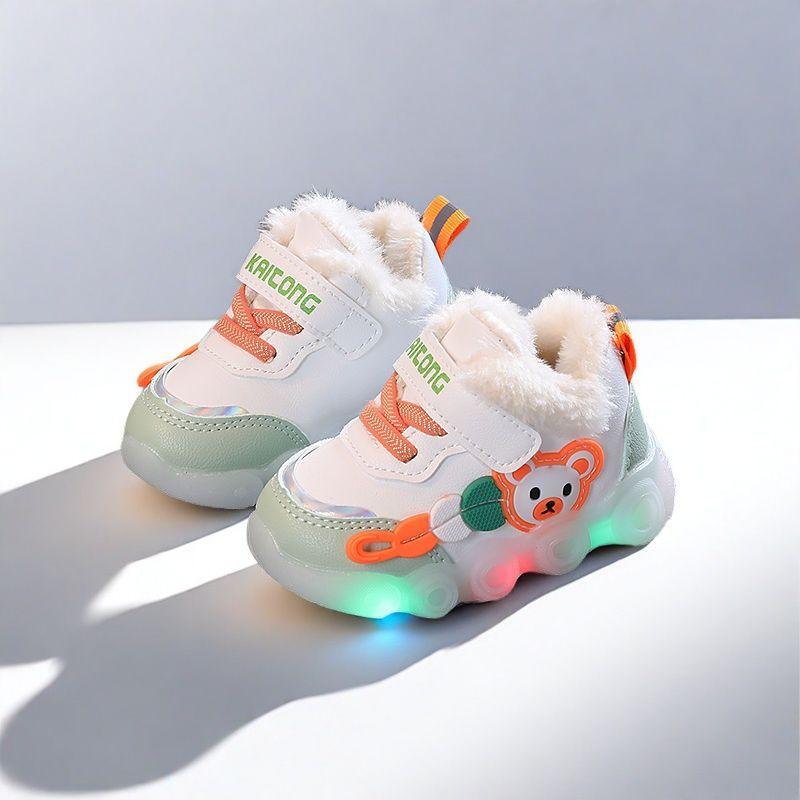 Flashing Shoes Autumn and Winter Female Baby Toddler Shoes Male Soft Sole 0-1-2-3 Years Old Infant Functional Shoes Cotton Shoes