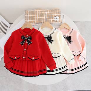Girls Sweater Skirt, Stylish Black Bow Tie, Knitted Skirt with Flap Pocket Pantss, Baby Girl, Autumn and Winter New Style, Korean Style