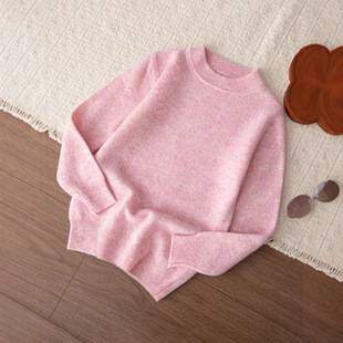 New children's half-high collar 100% pure wool sweater for boys and girls, pullover warm knitwear for toddlers and older children