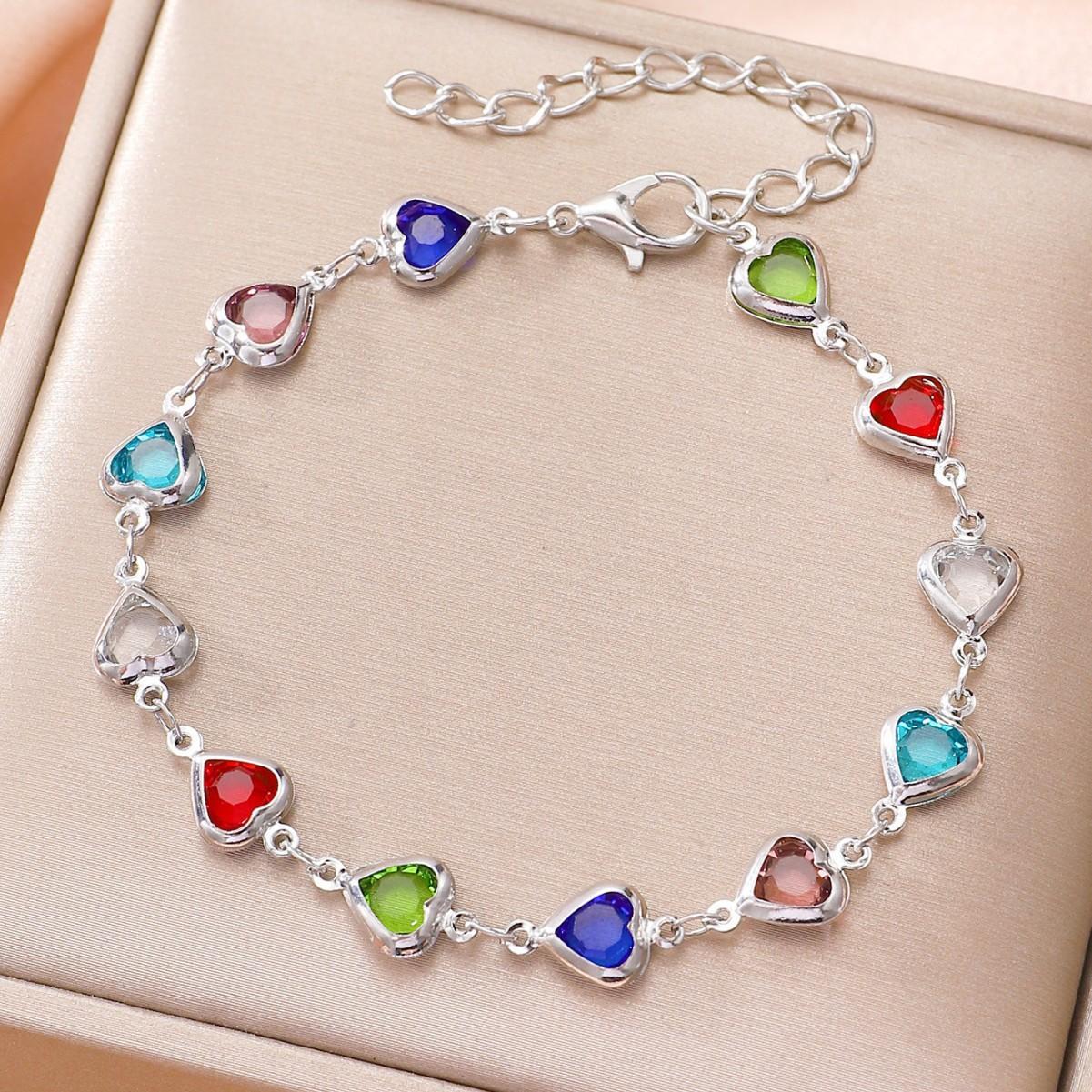 European and American Ins Style Colorfulful Heart Bracelet Necklace Personalized Alloy Heart-Shaped Dopamine Bracelet Popular High-End Hand