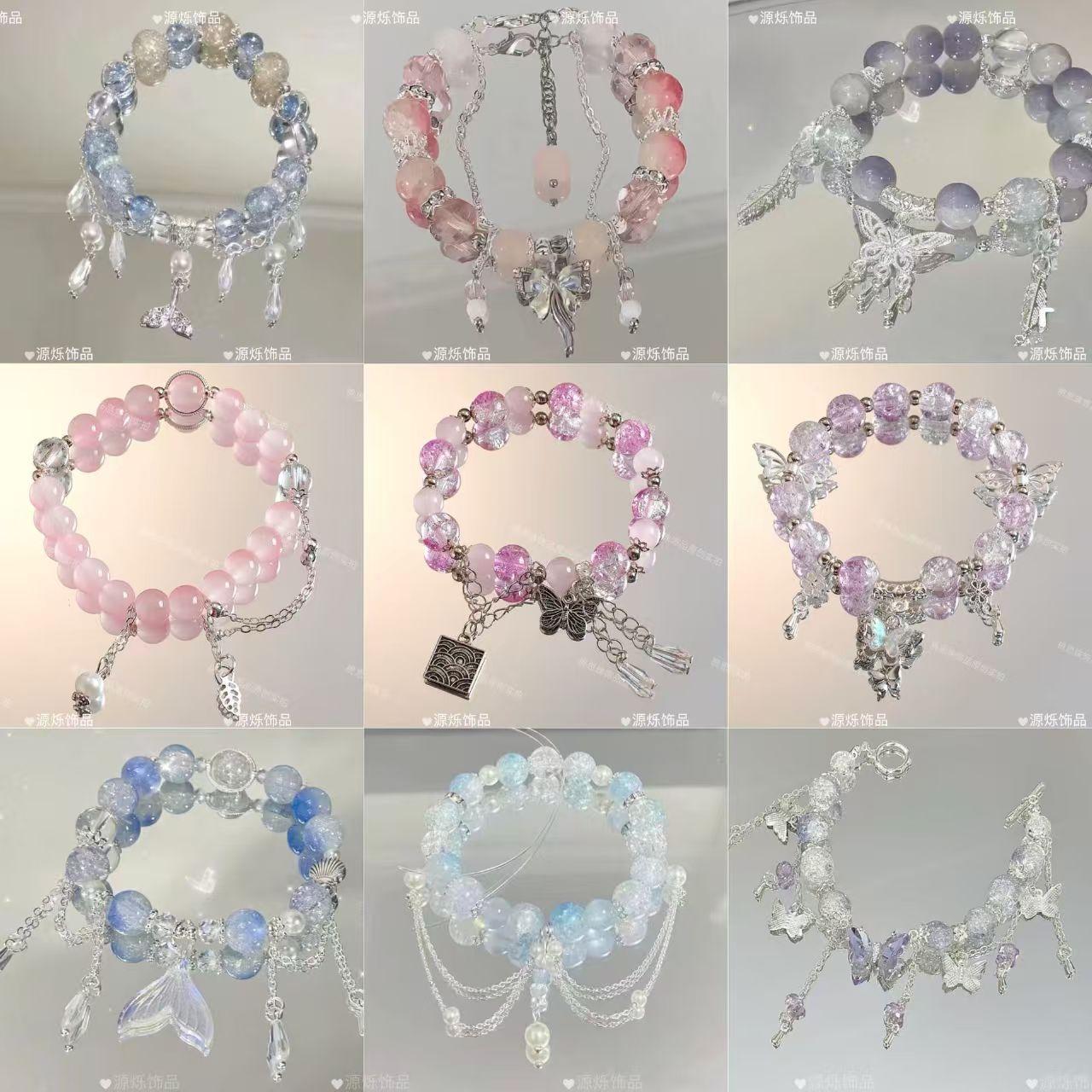 Popular Cool Summer Butterfly Beaded Bracelet Ins Trendy Sweet Explosion Glass Bow Student Bestie Bracelet