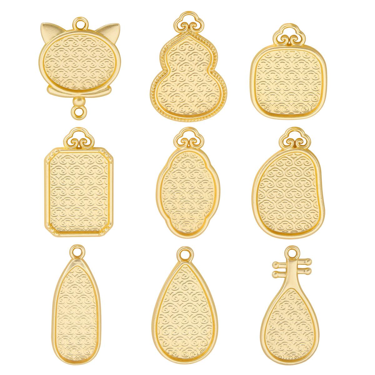 Chinese-Style Ruyi Pipa Kitten Song Brocade Collar Pendant Matte Gold Covered Necklace Base Handmade DIY Pendant Accessory