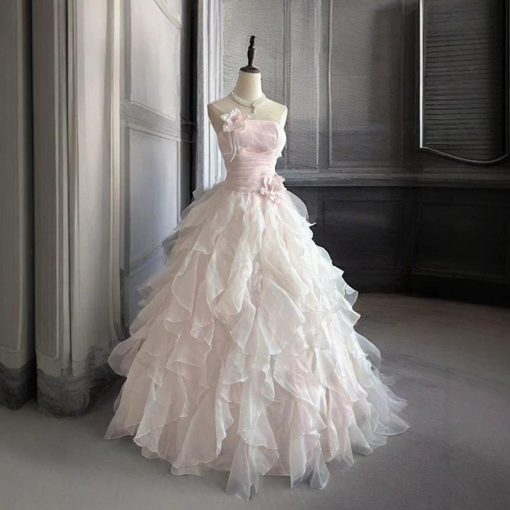 High-End Pink Strapless Evening Dress with a Sense of Sophistication, Suitable for Students' Coming-Of-Age Ceremony, Birthday Party, Art Exam Performance, and Slimming Effect