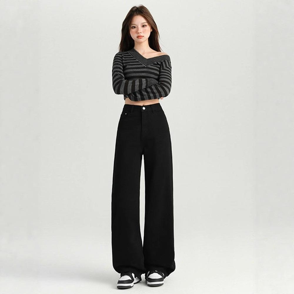 Wide-Leg Black Jeans for Women 2025 New Summer High-Waist Slim Pear-Shaped Figure Small Straight Long Pants
