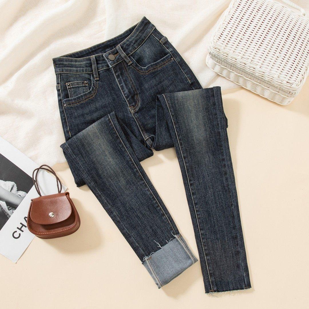 American Retro Style Hot Girl Skinny High-Waisted Slimming Pencil Jeans for Women, Early Spring New Fashion Versatile Skinny Pants