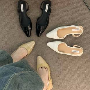Low Heel Toe Sandals Women's Fashion French Style Mary Jane Summer Outfit Pointed Gentle Chanel Style Dress Elegant Women's Shoes