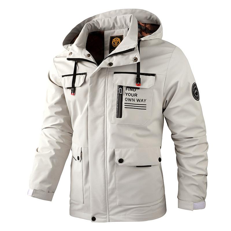 Cross-border Foreign Trade Men's Casual Jacket Parka Autumn and Winter Hooded Jacket Men's Coat Solid Color Outdoor Fashion