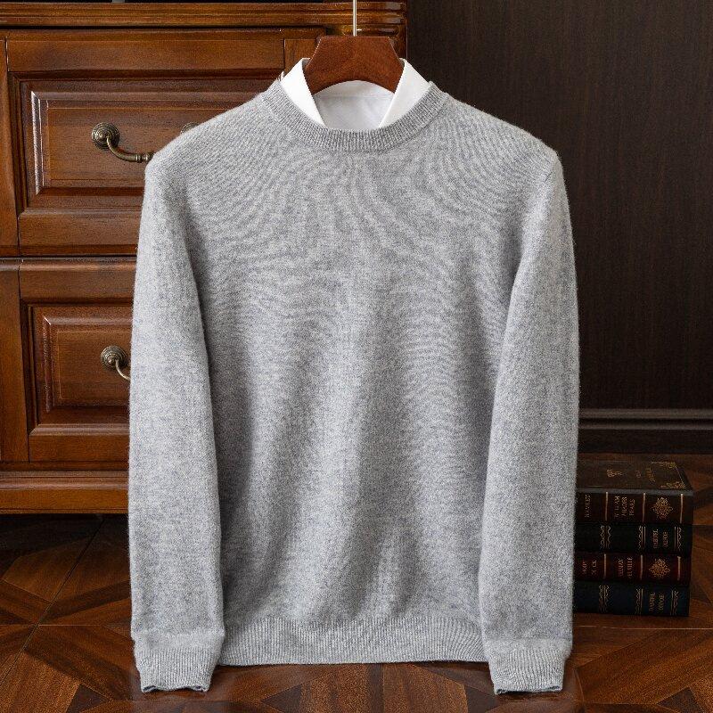 Factory wholesale men's sweater 100 pure wool round neck men's pullover solid color net knitted base sweater