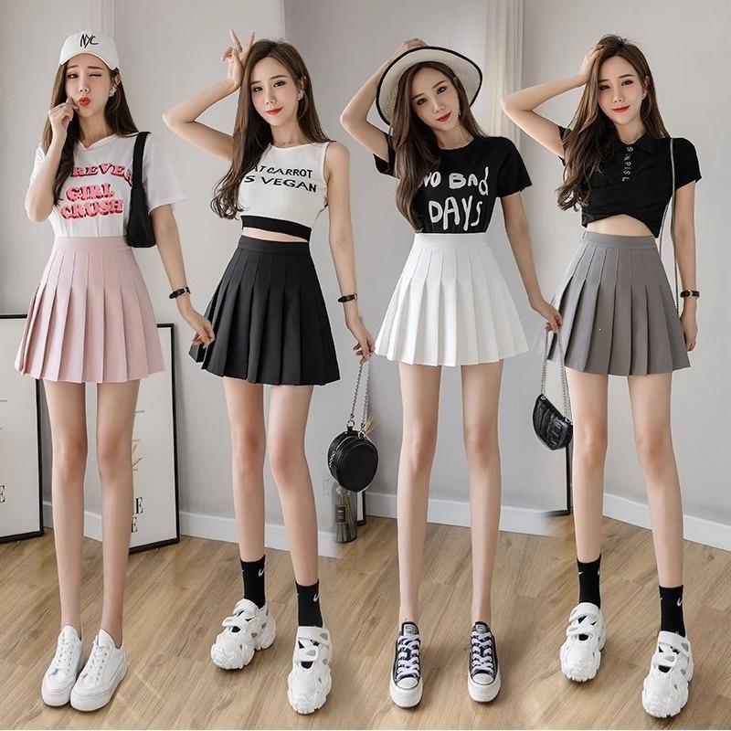 Four-season short skirt for women, pleated skirt, JK uniform skirt, fashionable half skirt (extended length + safety shorts + zipper + buttons)