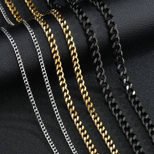 Stainless Steel Double-Sided Polished Cuban Chain Necklace Titanium Steel Trendy Hip-Hop European and American Hip-Hop Simple Sweatshirt Chain Accessory