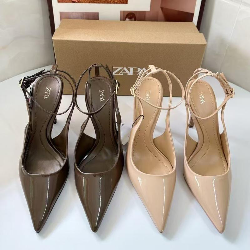 Zar Spring New Women's Shoes Khaki Green Sexy High Heels Pointed Toe Back Hollow Stiletto Sandals Flats