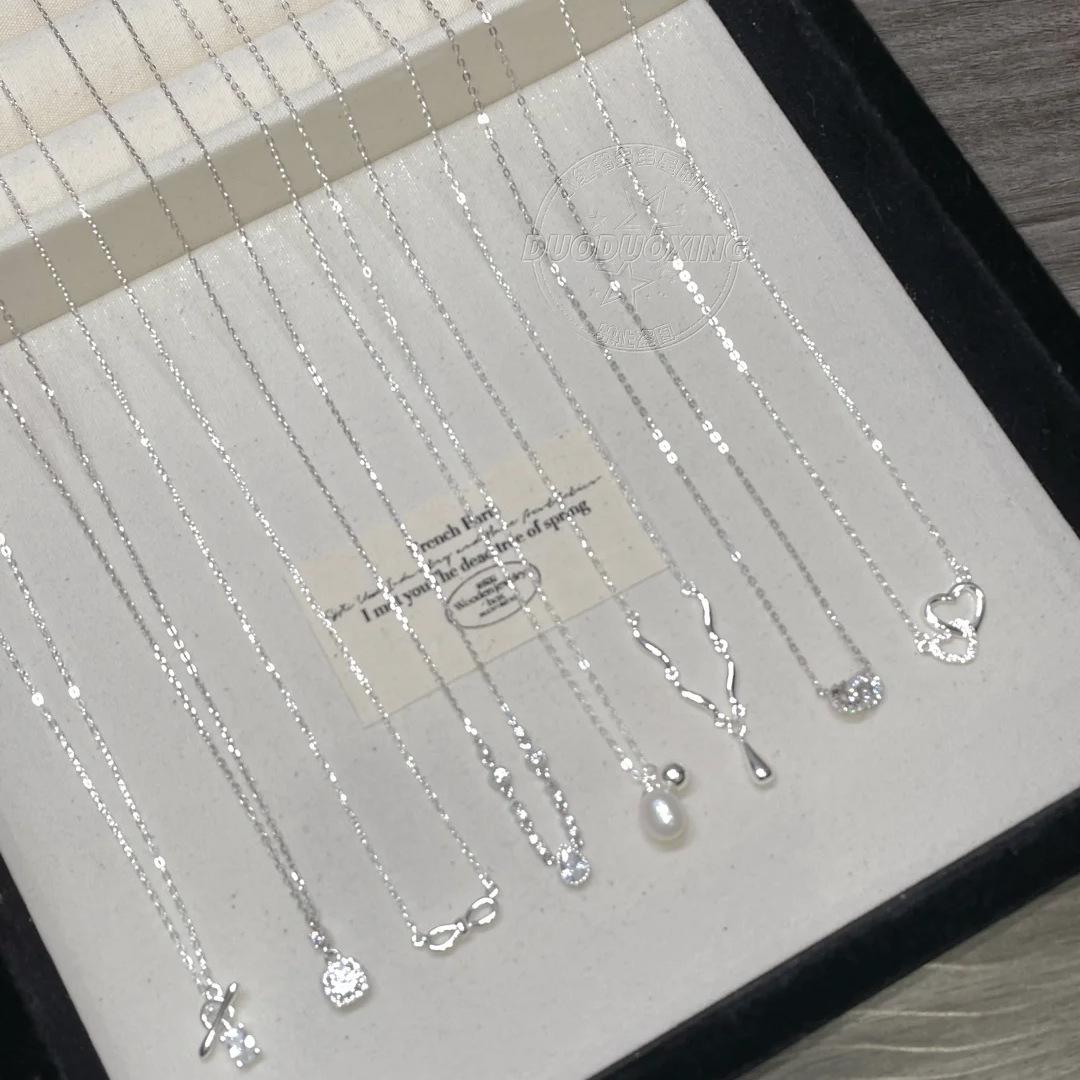 S925 Sterling Silver Pearl Necklace for Women, Niche Design, Light Luxury, High-End Feel, Non-Fading, Simple Clavicle Chain Accessories Wholesale