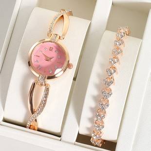Cross-Border Popular Trendy Fashion Rhinestone Alloy Steel Strap Ins Small Disc Bracelet Mirror Quartz Women's Watch Wholesale
