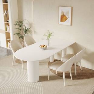 Cream-colored, pure white marble dining table and chair set, modern and minimalist design, suitable for small apartments, semi-circular dining table