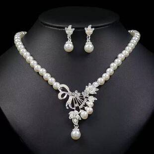 Korean Style Hot Bridesmaid Bride Jewelry Wedding Evening Dress Wedding Dress Rhinestone Pearl Necklace Earrings Jewelry Set