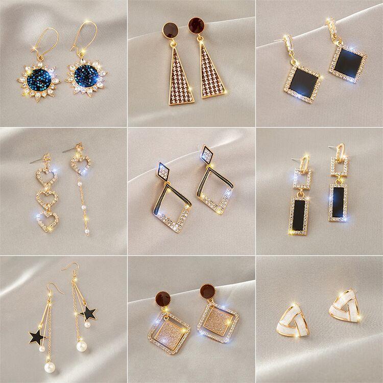 925 silver needle geometric pearl earrings women's fashion earrings tassel High sense eardrop temperament vintage earrings wholesale