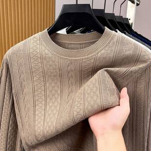 Men's pure cotton knit sweater, spring and autumn, round neck, long sleeve, pullover, old money style, cable knit, round neck, base shirt, sweater