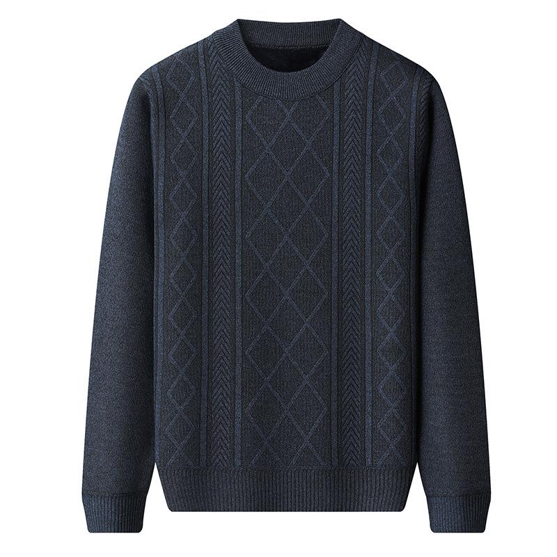 Winter Middle-aged and Elderly Men's Long-sleeved Round Neck Chenille Sweater fleece-lined Thickened Warm Top Dad's Sweater for Men